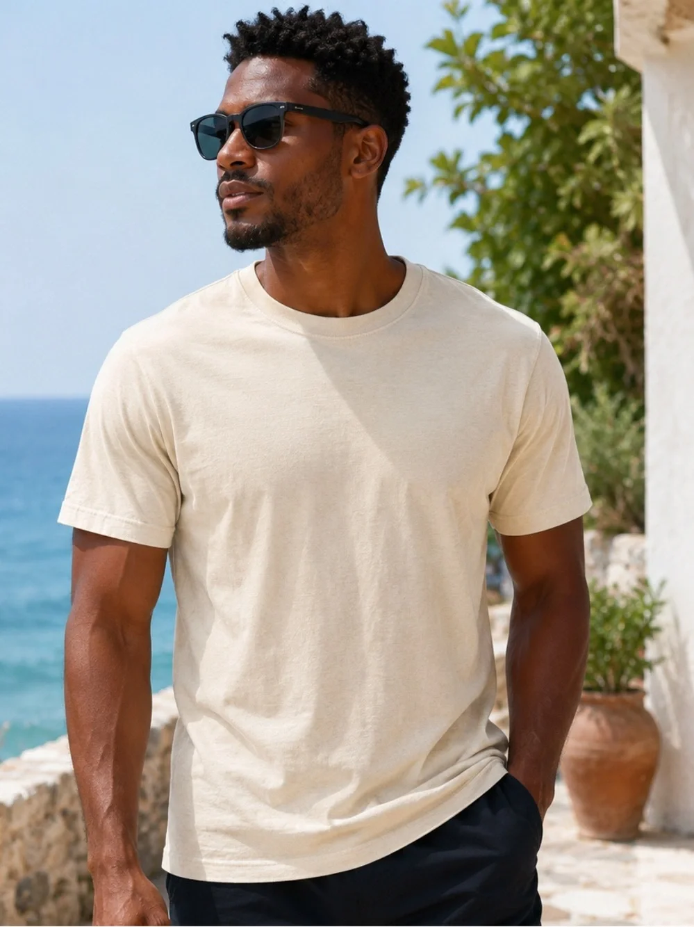 Paul Fredrick Short-Sleeve T-Shirt Silk Cotton Blend Beige Men's L Basics